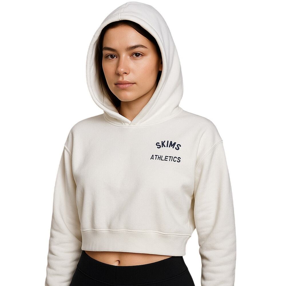 SKIMS Athletics Cotton Fleece Cropped Hoodie White Size S